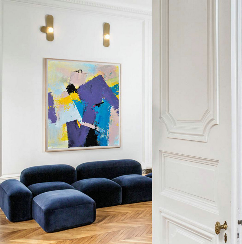 Oversized Canvas Art On Canvas,Palette Knife Contemporary Art Canvas Painting,Large Wall Canvas Paintings,Light Purple,Yellow,Nude,Sky Blue.etc